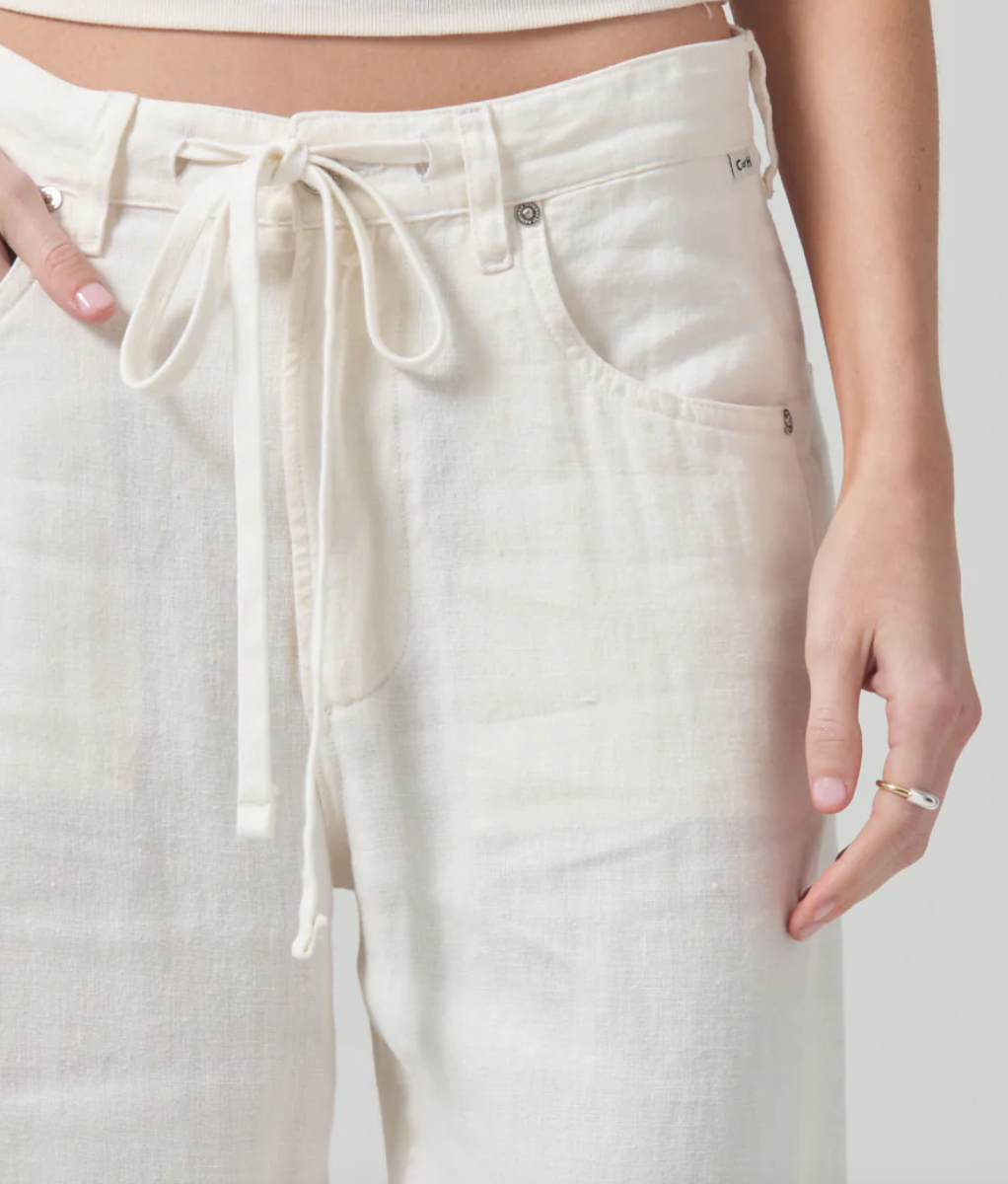 Brynn drawstring linen trouser in vanilla
