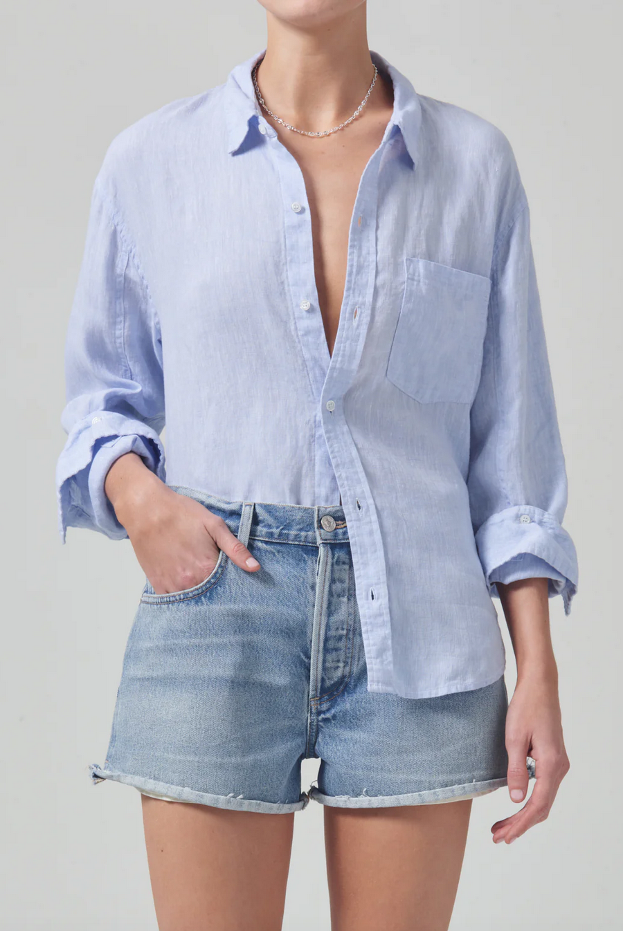 kayla shrunken linen shirt in glint