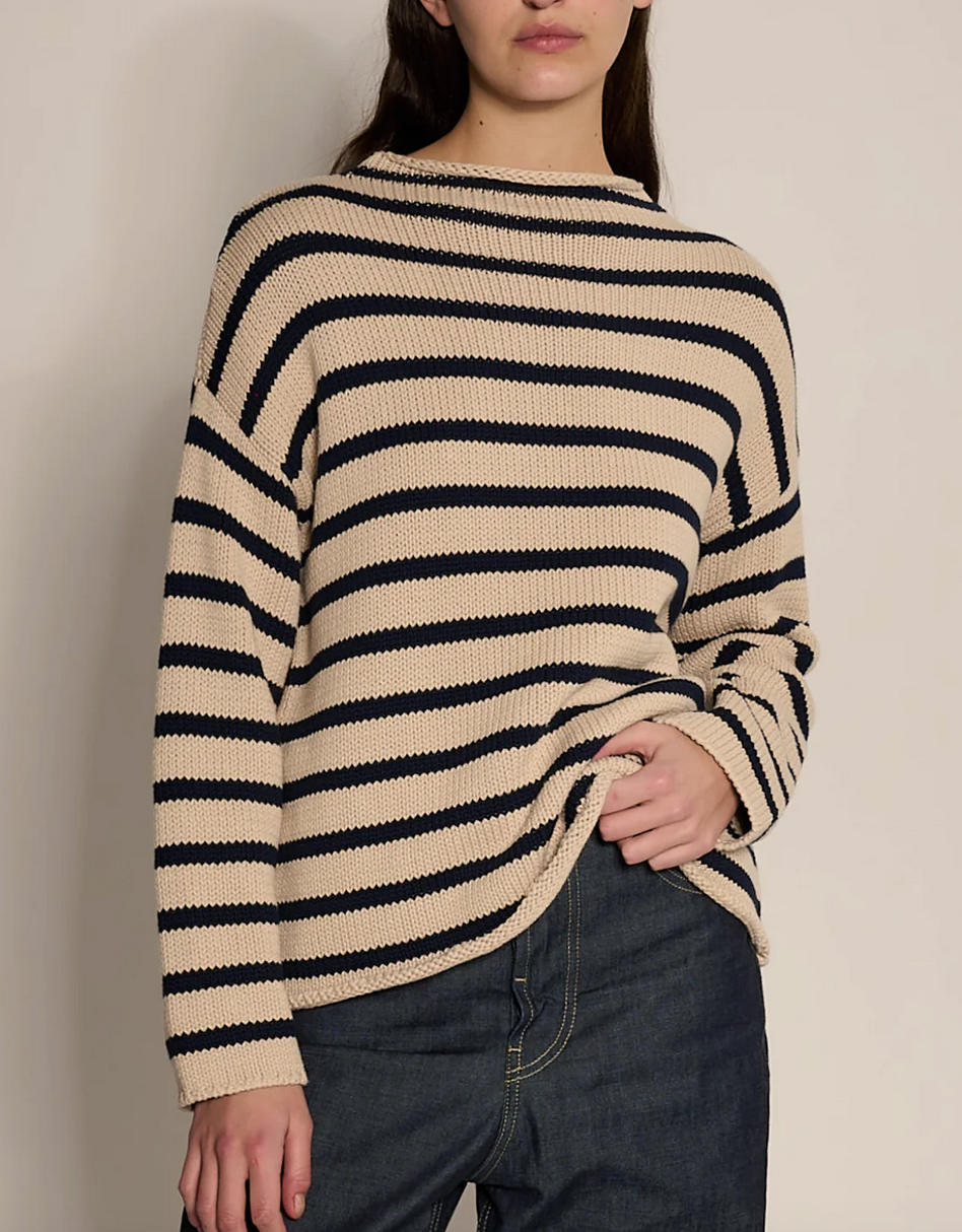 Lamis stripe cotton sweater natural with navy