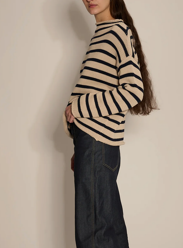 Lamis stripe cotton sweater natural with navy