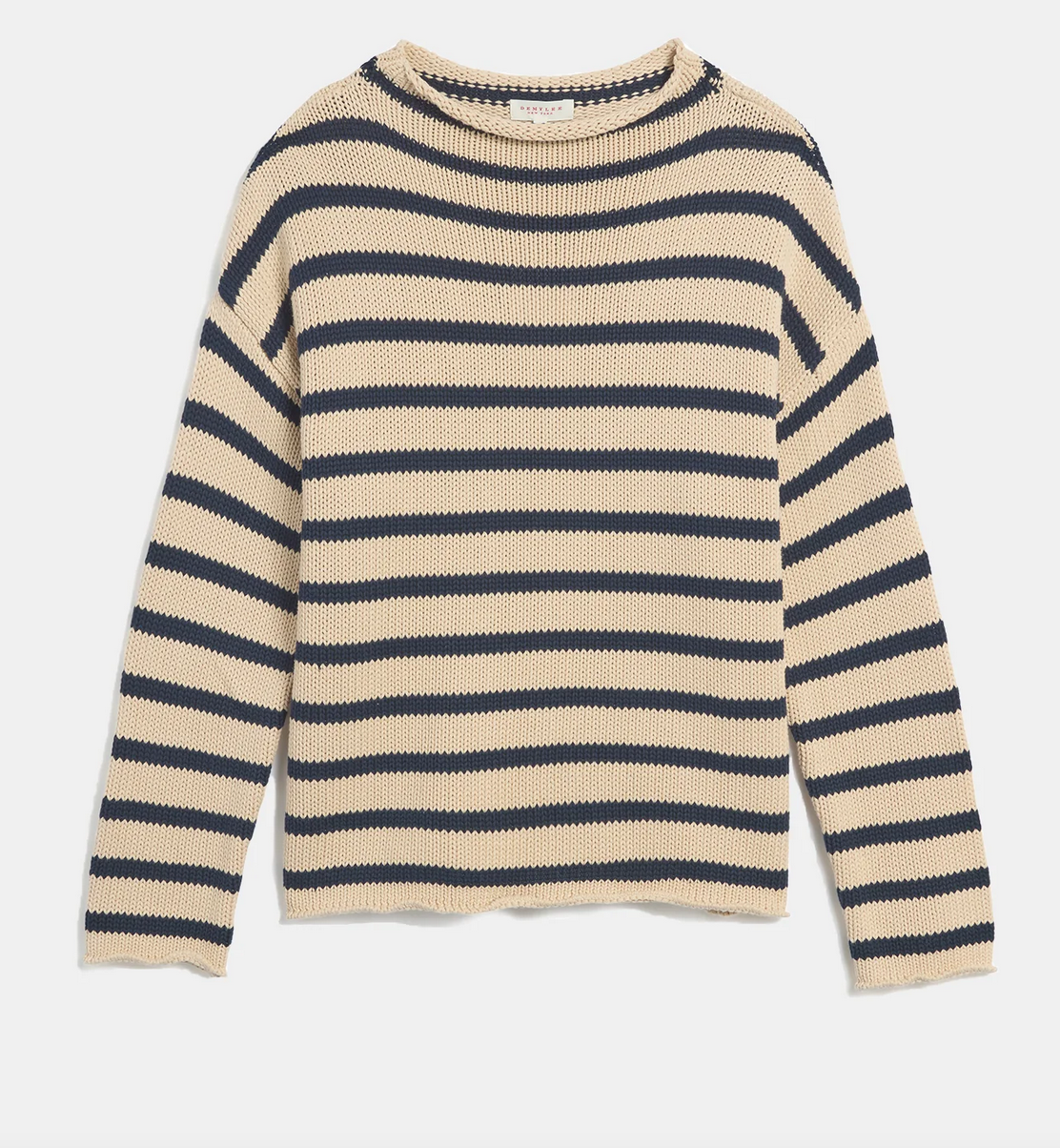 Lamis stripe cotton sweater natural with navy
