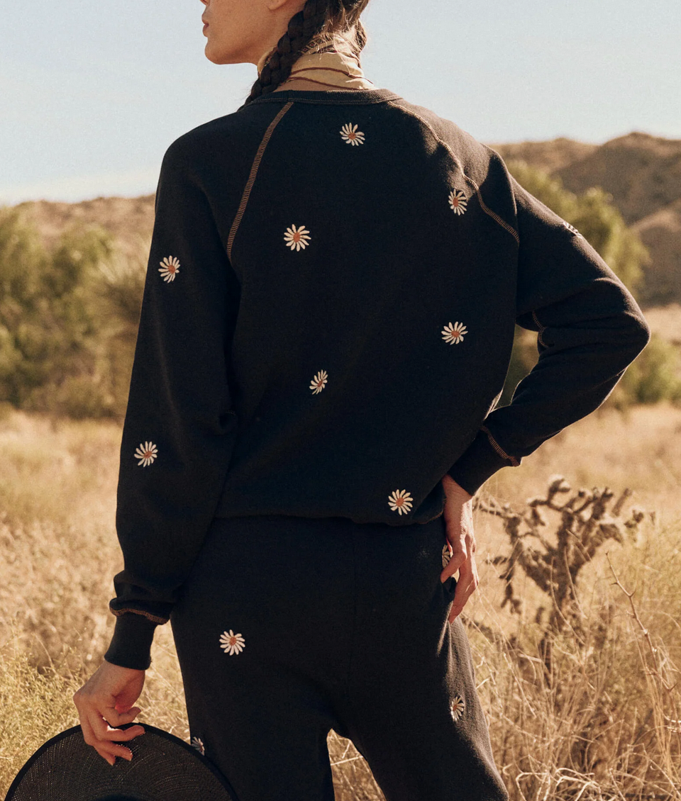 the college sweatshirt almost black with daisy embroidery