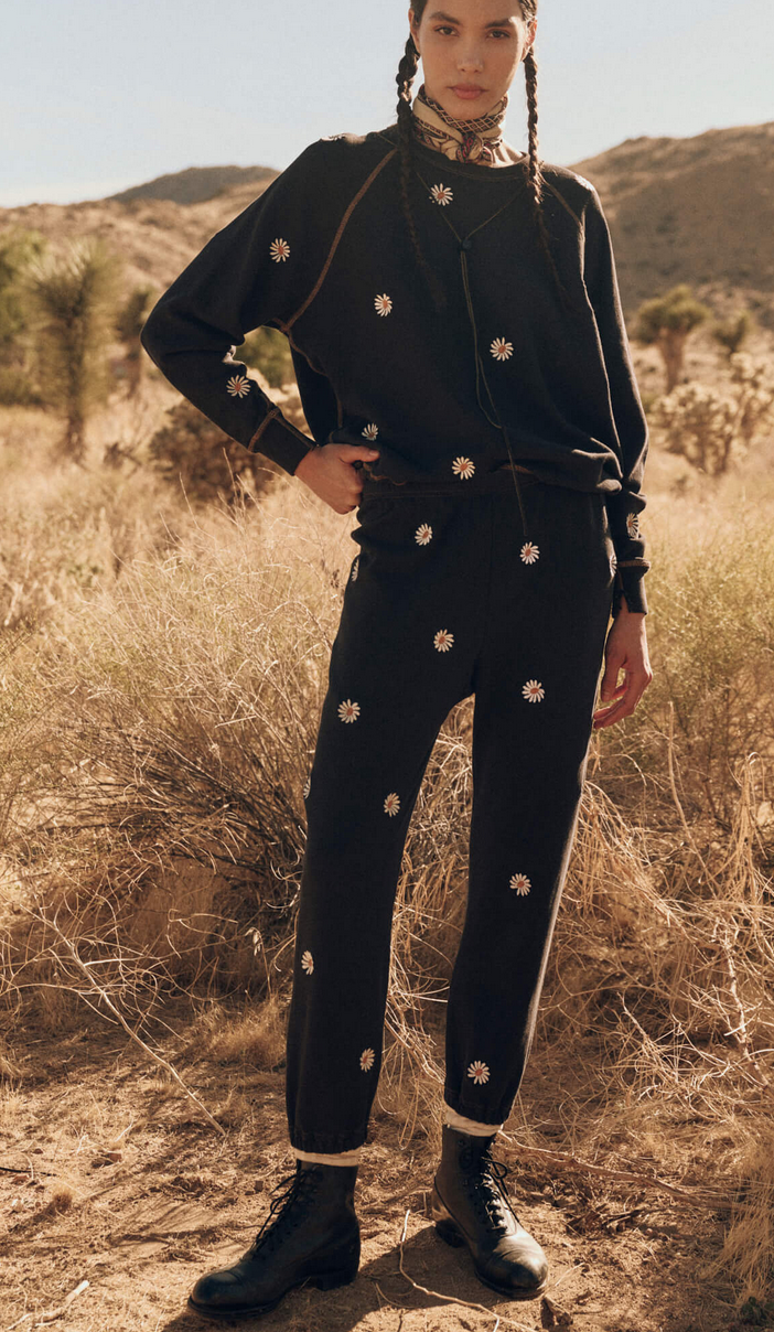 the college sweatshirt almost black with daisy embroidery