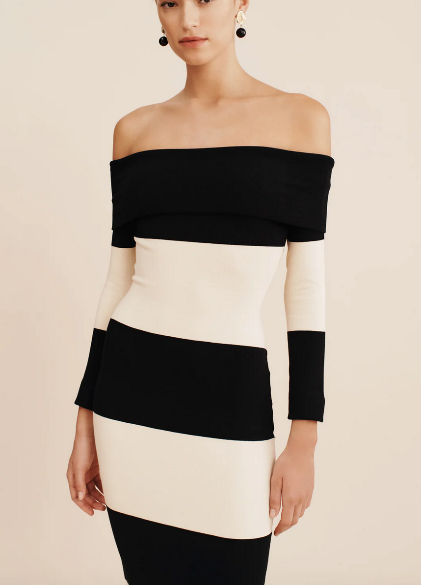 Theo off the shoulder dress black stripe