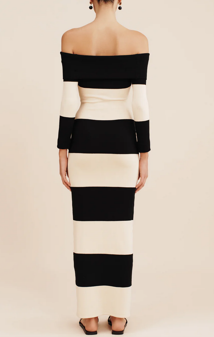 Theo off the shoulder dress black stripe - Salt Wellfleet Theo off the shoulder dress black stripe - Salt Wellfleet