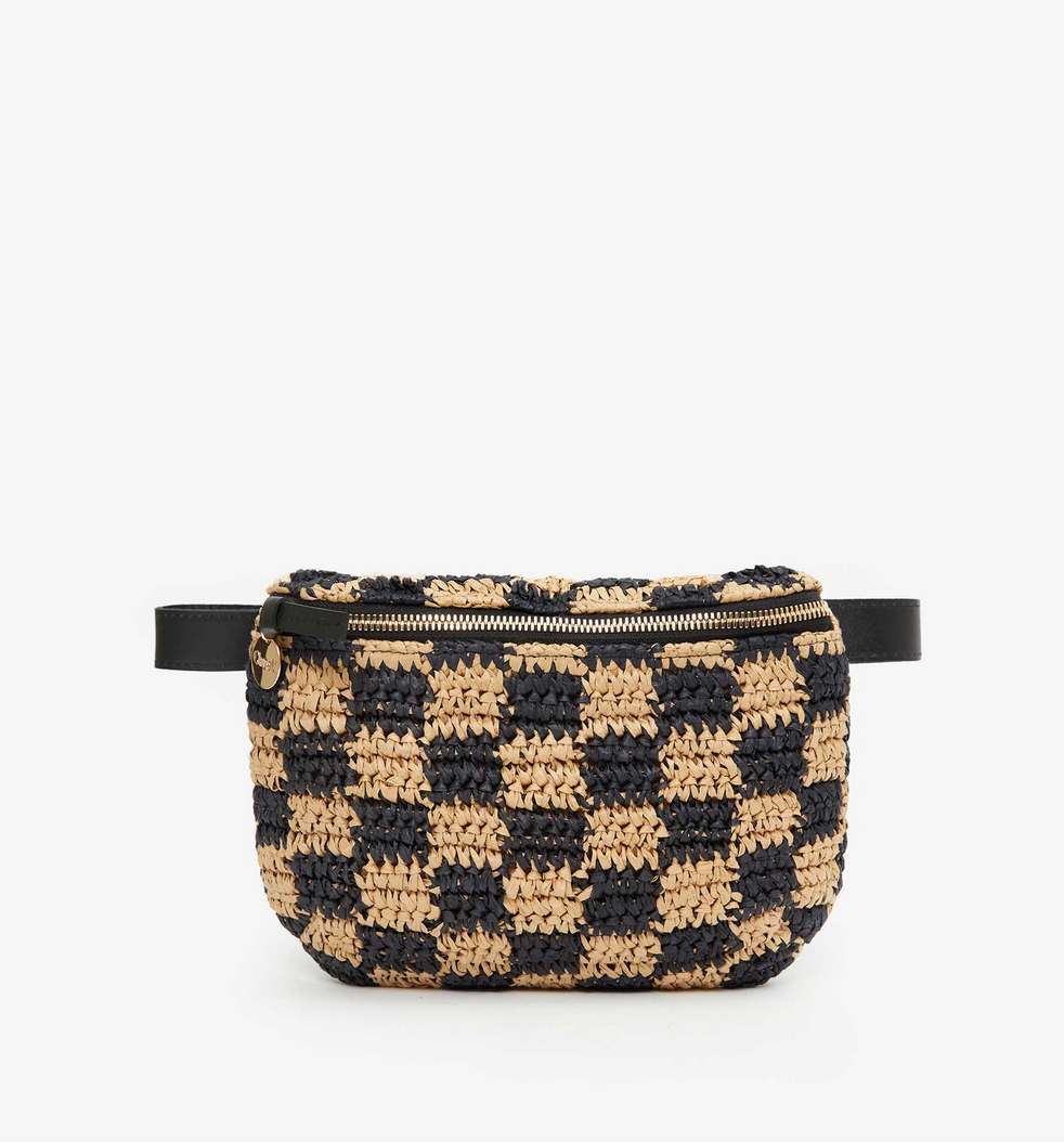 Fanny pack black &amp; natural checker raffia