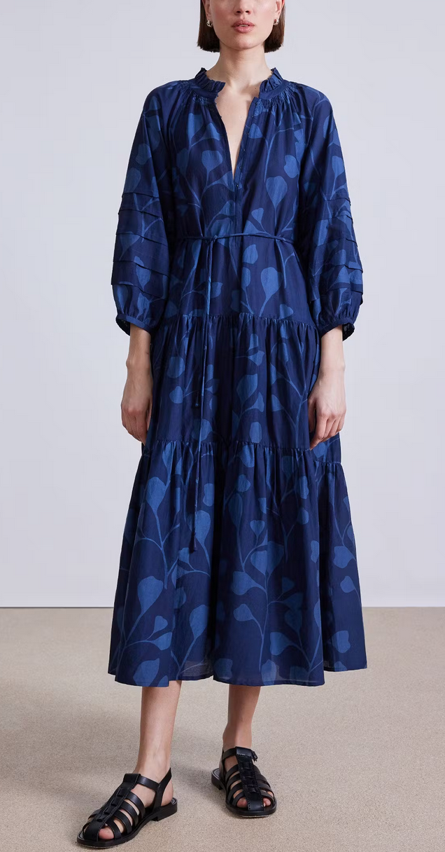 trinidad maxi dress indigo trellis