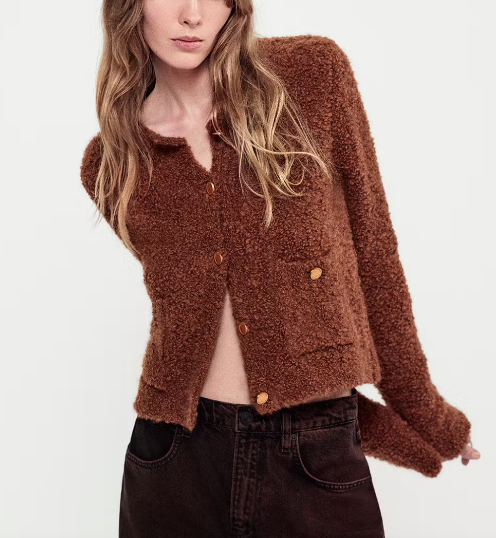 Patch pocket cardi in camel