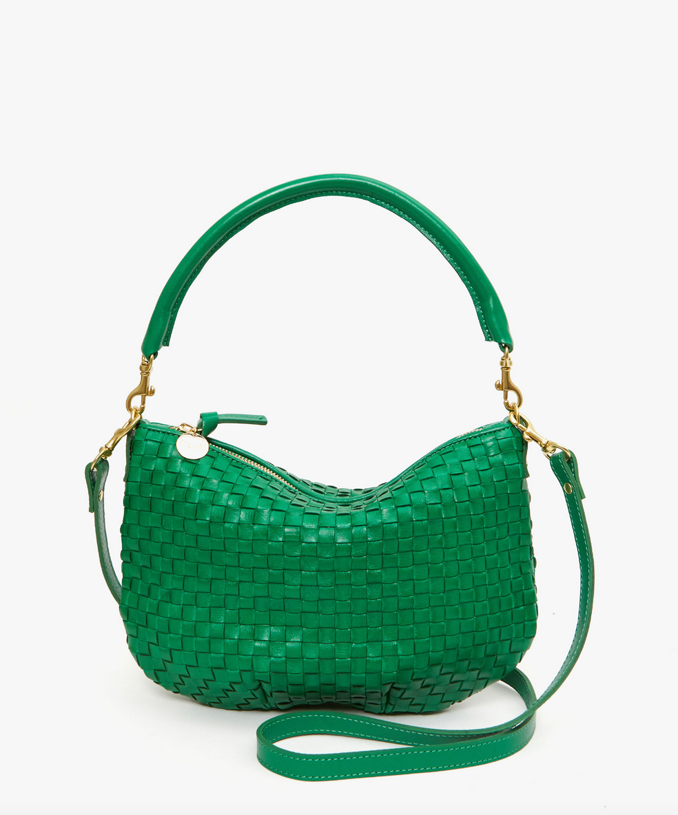 petite moyen messenger grass woven checker with baroque pearl shortie strap