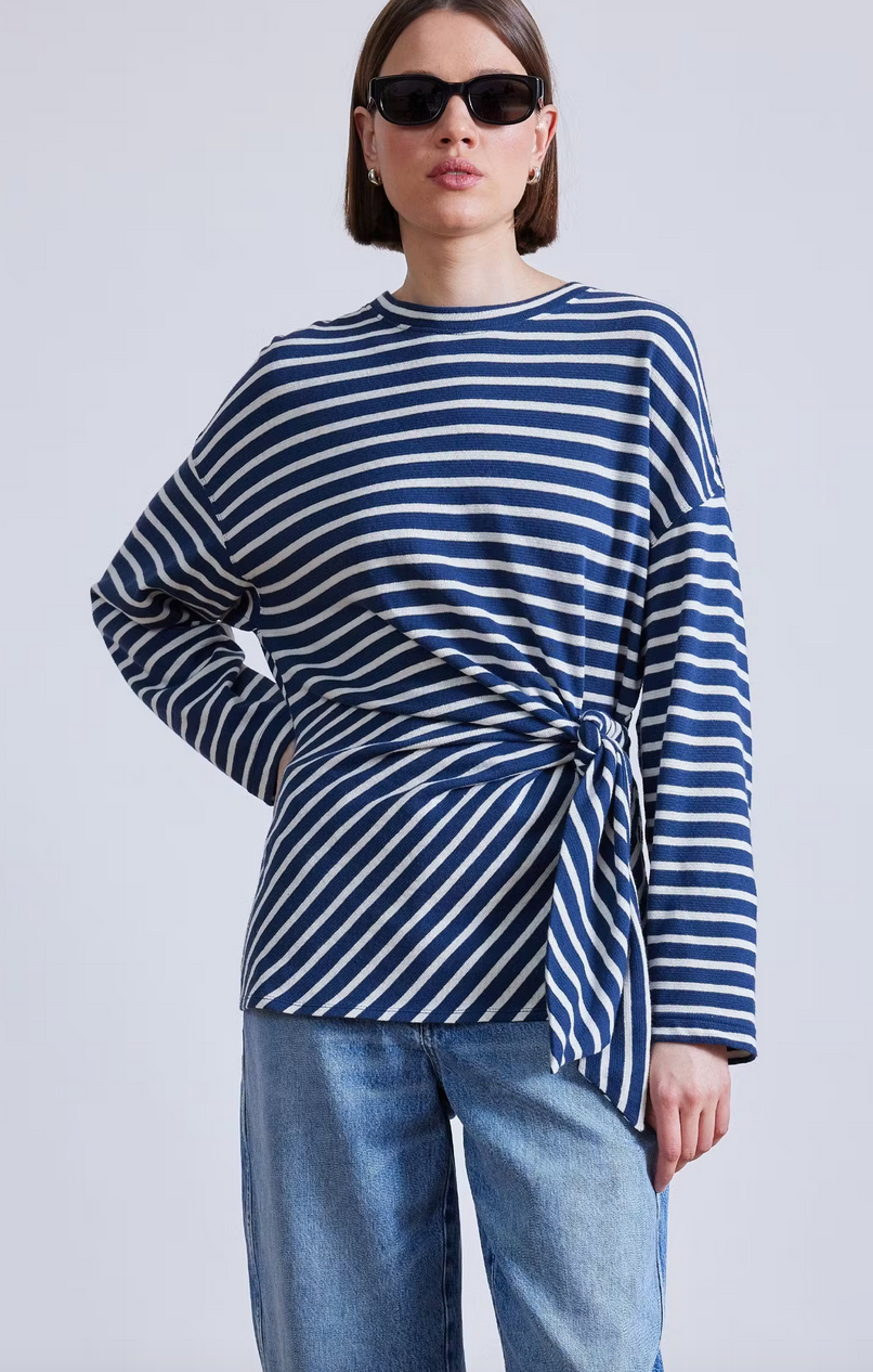 long sleeve vanina top navy &amp; cream stripe