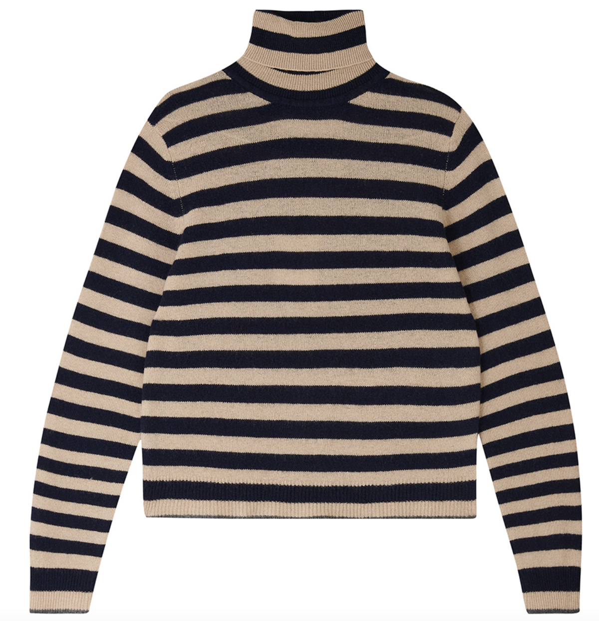 little stripe roll collar cashmere turtleneck navy wheat &amp; grey