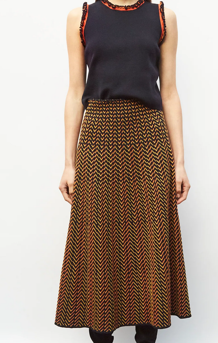 Buckingham reversible skirt with fine herringbone nuit fauve