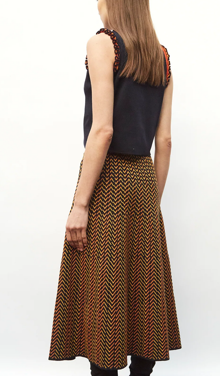 Buckingham reversible skirt with fine herringbone nuit fauve