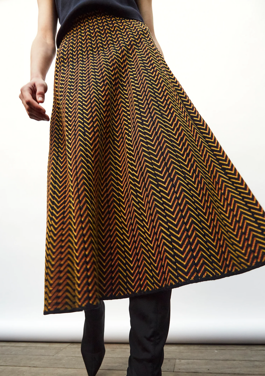 Buckingham reversible skirt with fine herringbone nuit fauve