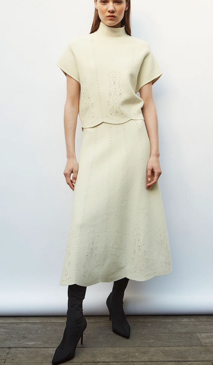 Biscotte eyelet embroidery knit skirt naturel