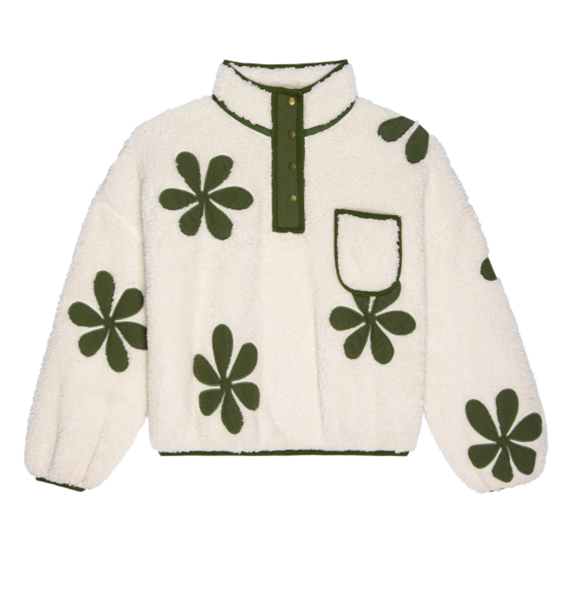 The patch pocket countryside pullover with daisy cream with army