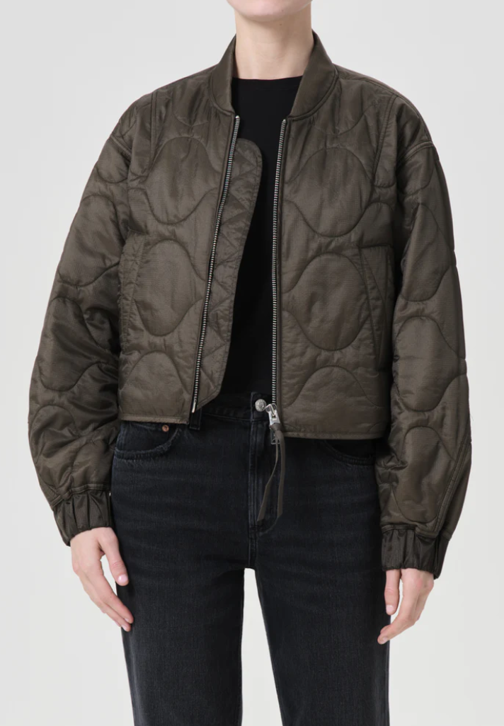 shoreditch ski club x agolde iona quilted jacket in olive