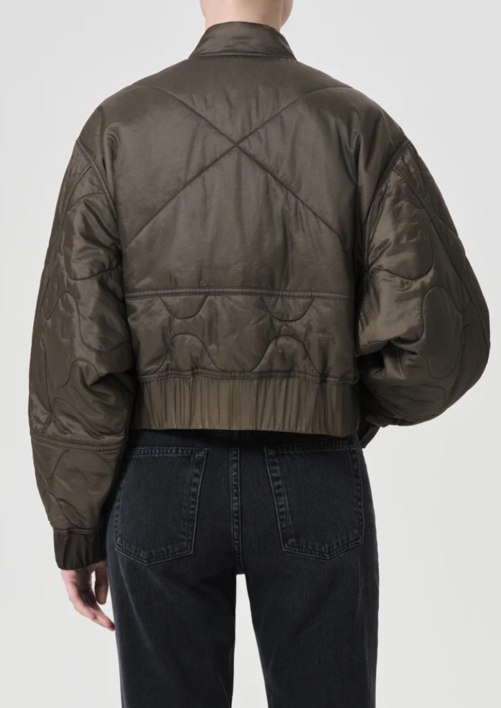 shoreditch ski club x agolde iona quilted jacket in olive