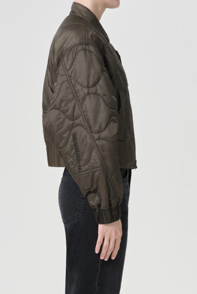 shoreditch ski club x agolde iona quilted jacket in olive