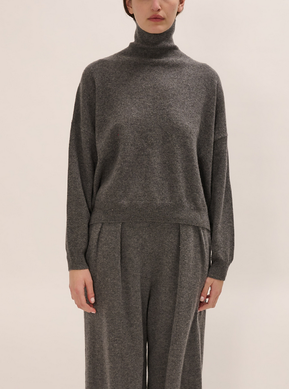 Paloma turtleneck cashmere sweater dark heather grey