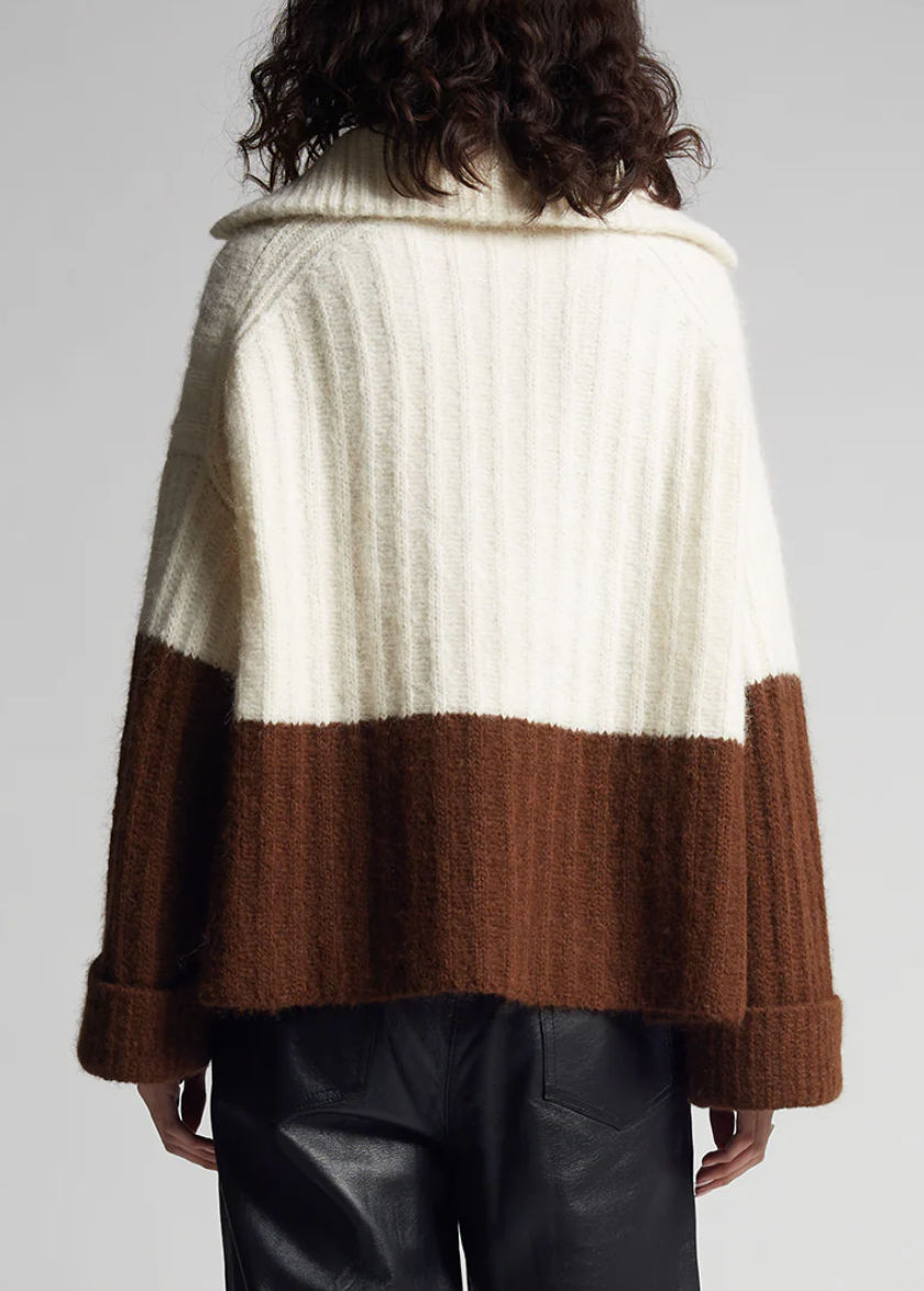 uma color bkock poncho ivory / cocoa