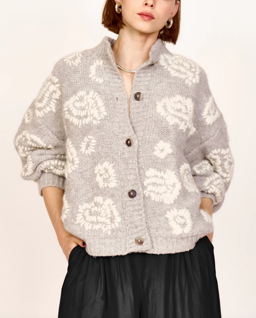 cusco waterlily cardigan in dove grey / ivory