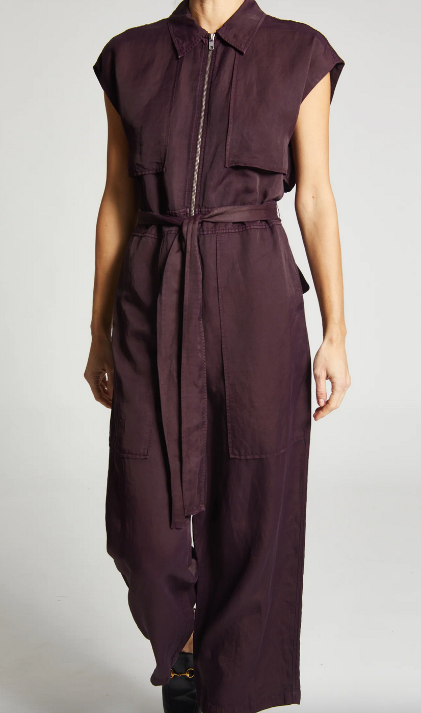 maxine short sleeve cargo jumpsuit wine