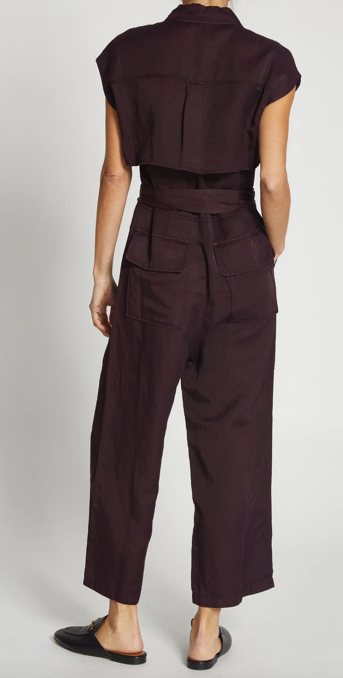 maxine short sleeve cargo jumpsuit wine