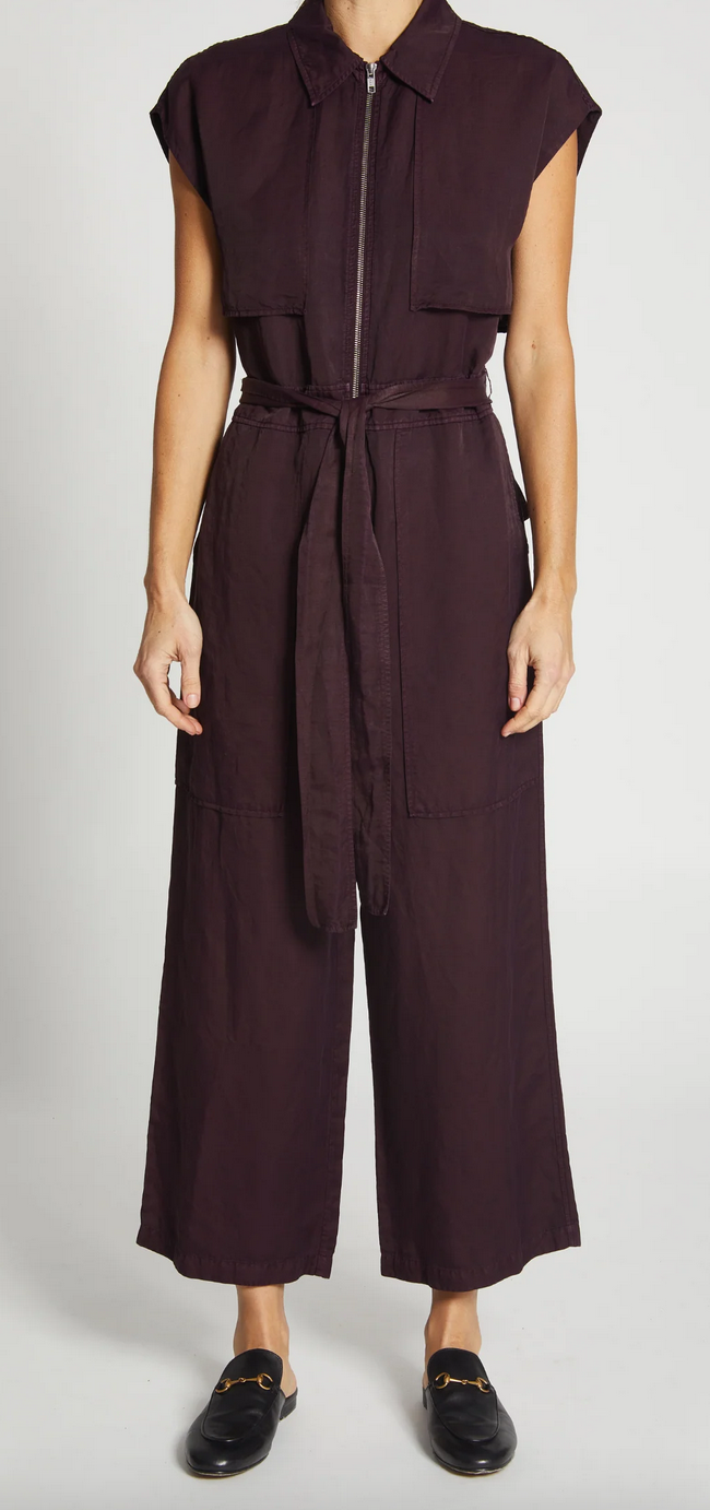 maxine short sleeve cargo jumpsuit wine