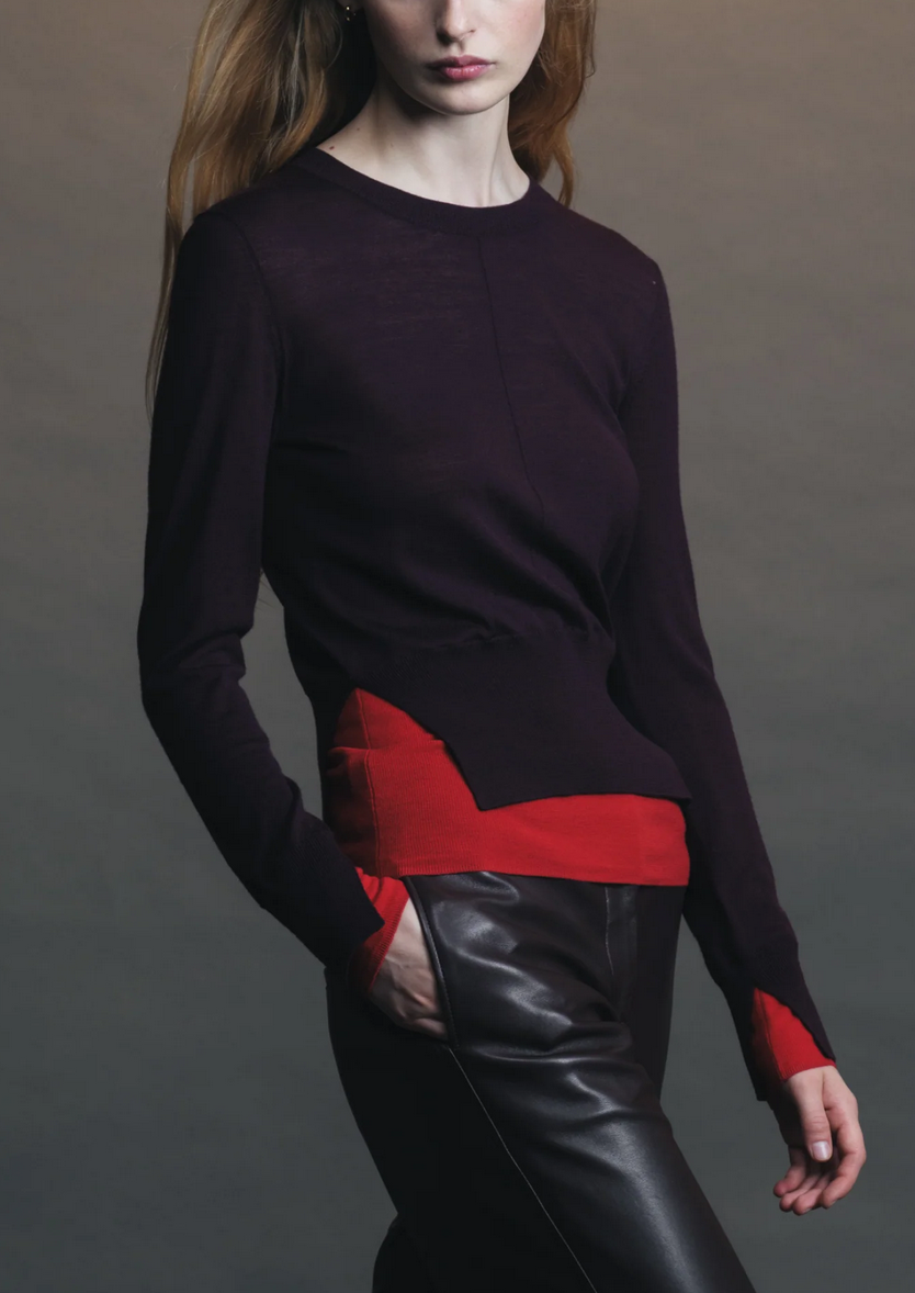 myra layered sweater burgundy / tomato