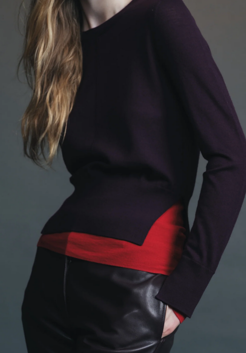 myra layered sweater burgundy / tomato