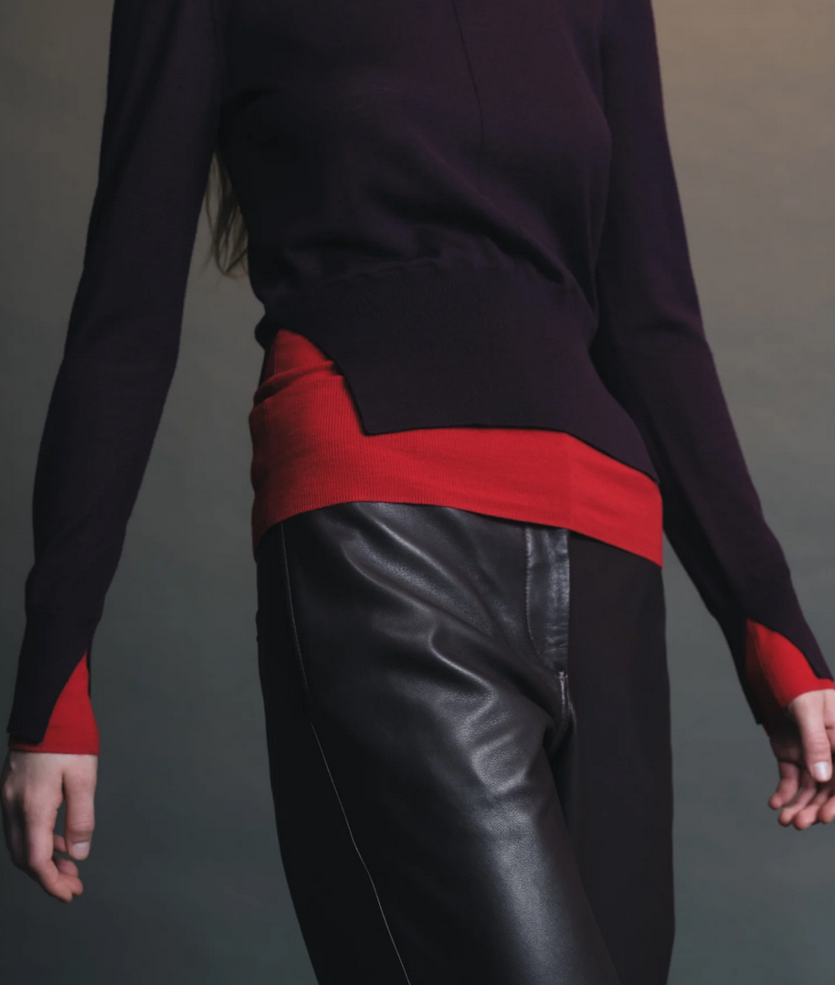 myra layered sweater burgundy / tomato