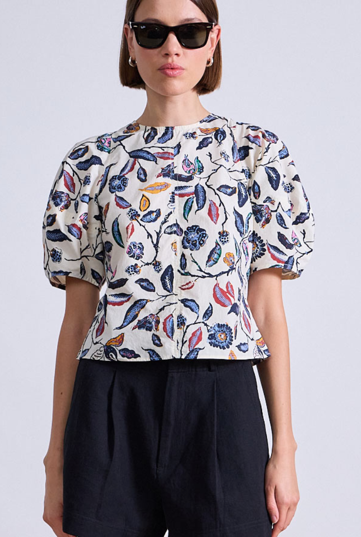 Lino top garden floral cream