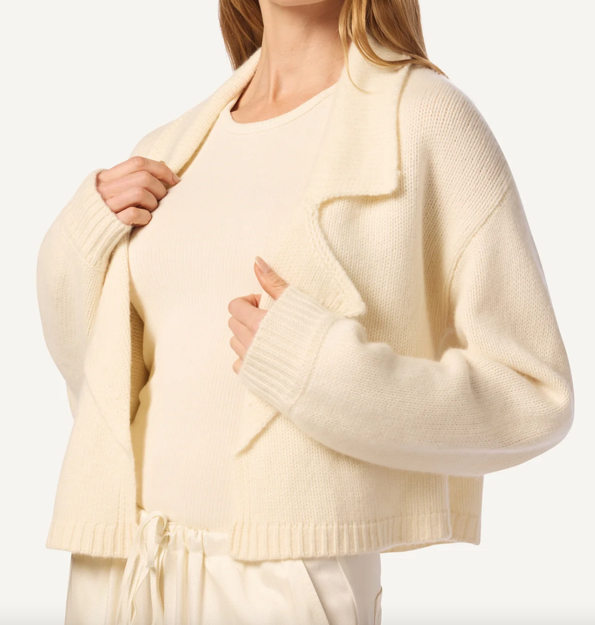 Tyar relaxed collared cashmere cardigan jacket gardenia