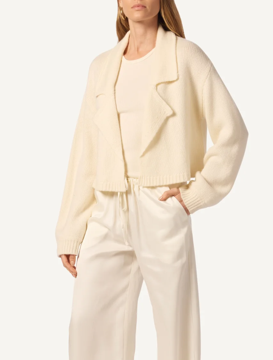 Tyar relaxed collared cashmere cardigan jacket gardenia