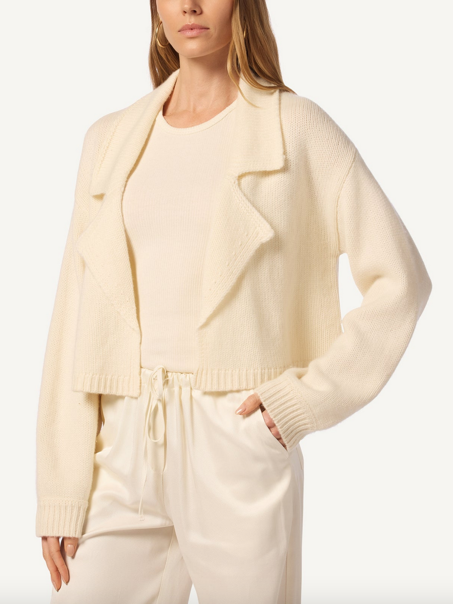 Tyar relaxed collared cashmere cardigan jacket gardenia
