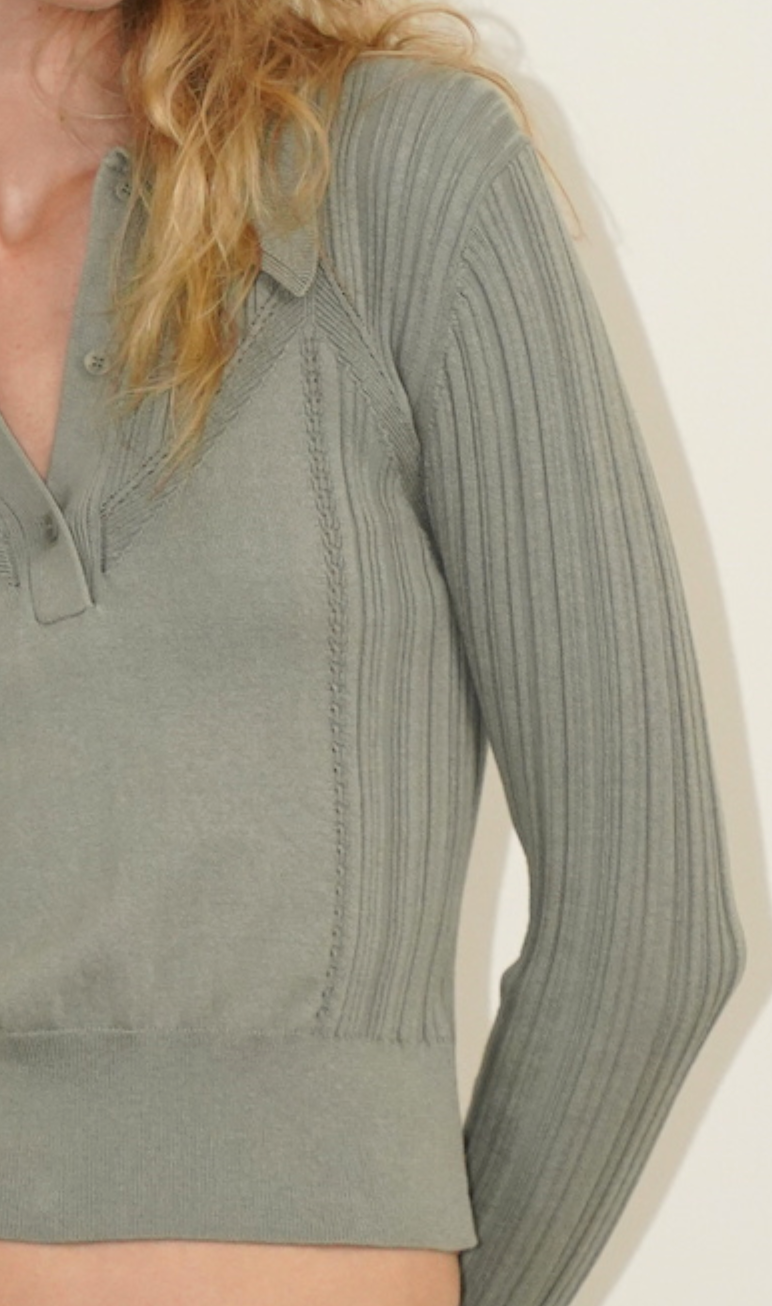 Frances cropped collared henley eucalyptus