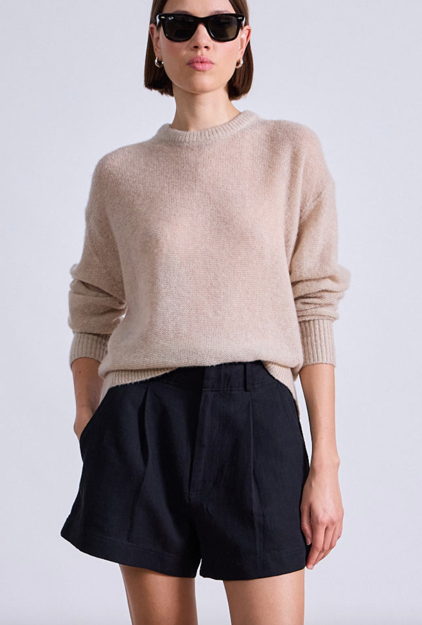 softest tissue weight sweater in sand