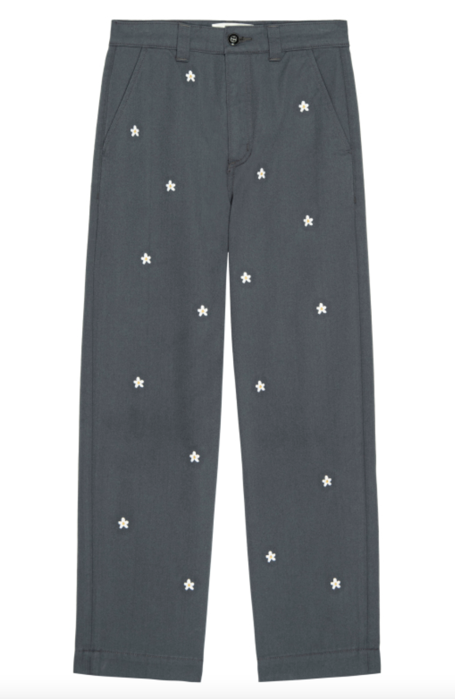 the garage pant with daisy embroidery blue slate