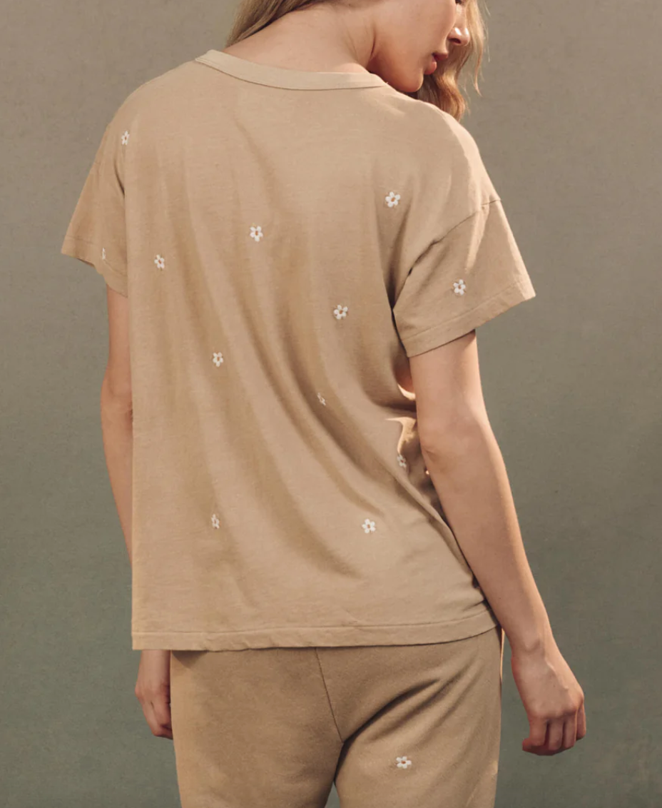 the boxy crew khaki with daisy embroidery