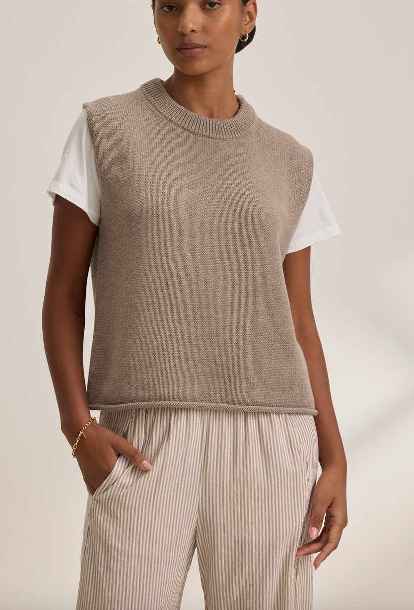 Paola cotton cashmere crew neck sweater vest mink