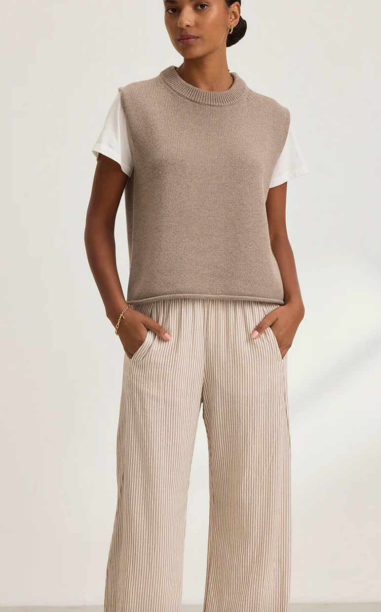 Paola cotton cashmere crew neck sweater vest mink