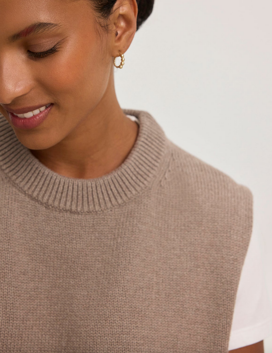 Paola cotton cashmere crew neck sweater vest mink