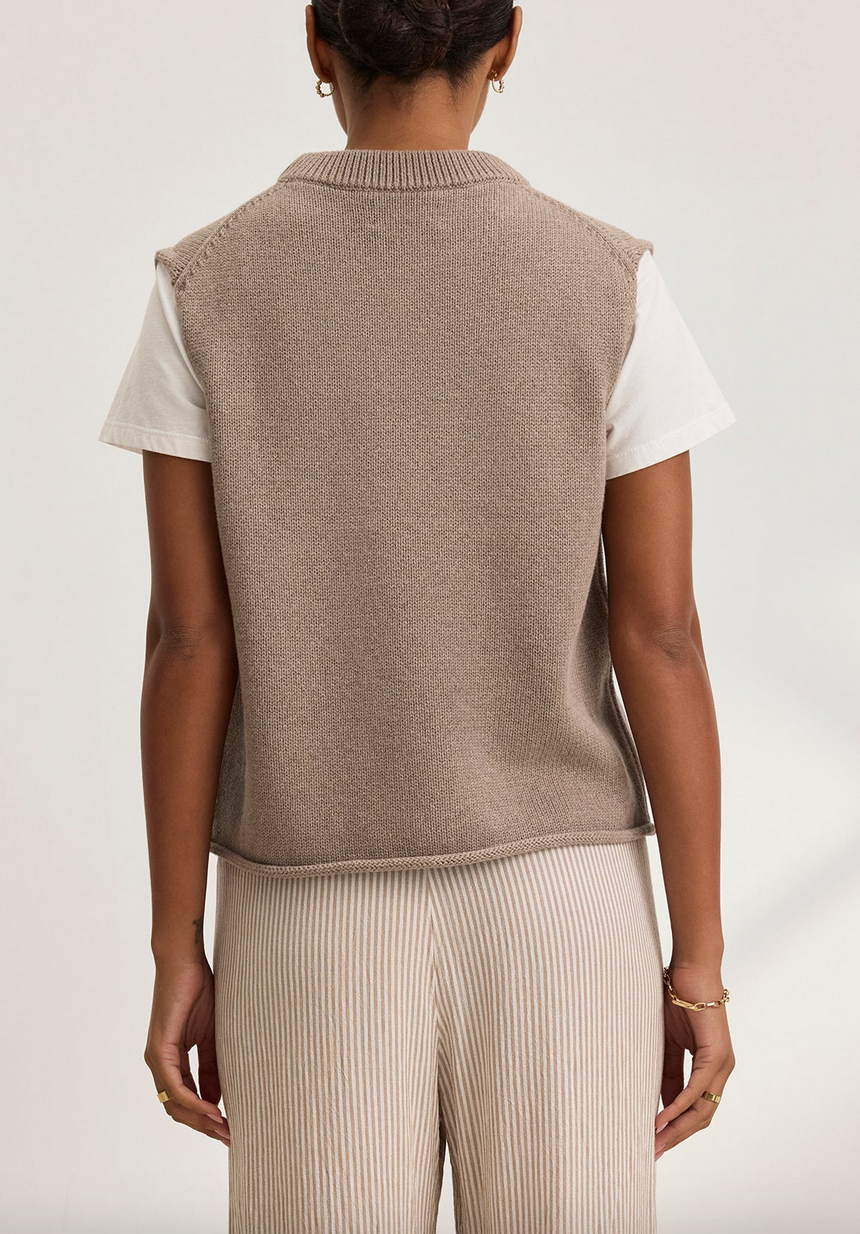 Paola cotton cashmere crew neck sweater vest mink