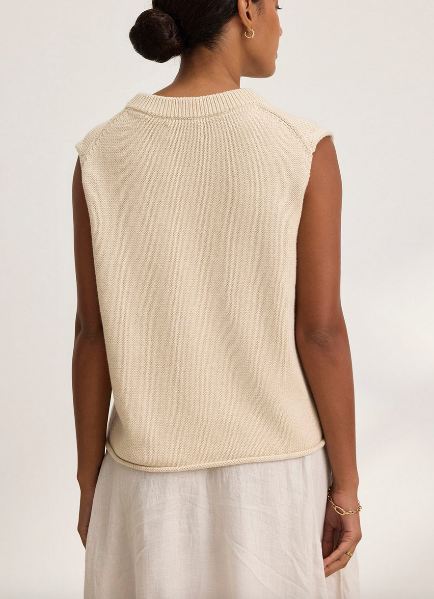 Paola cotton cashmere crew neck sweater vest oatmeal