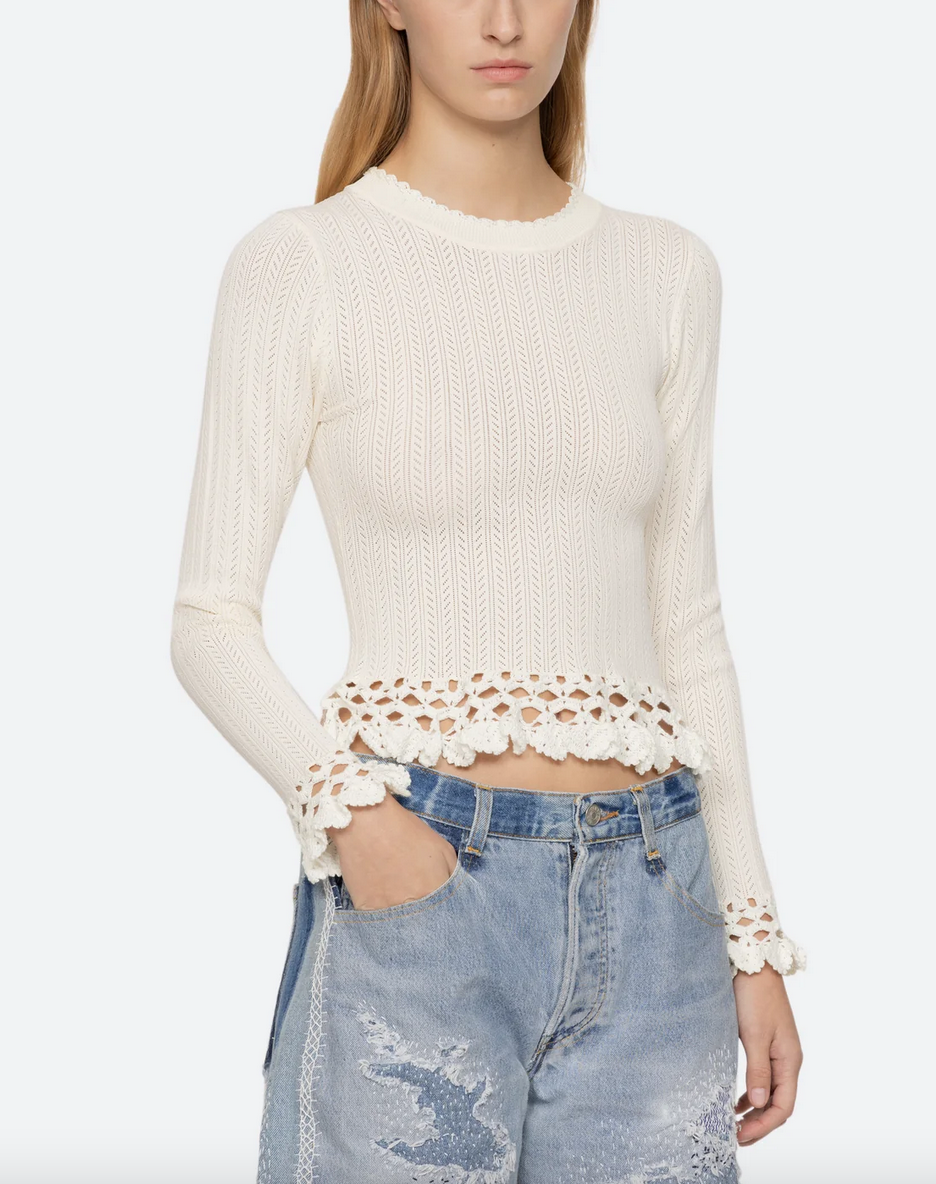 abbie knit long sleeve top cream
