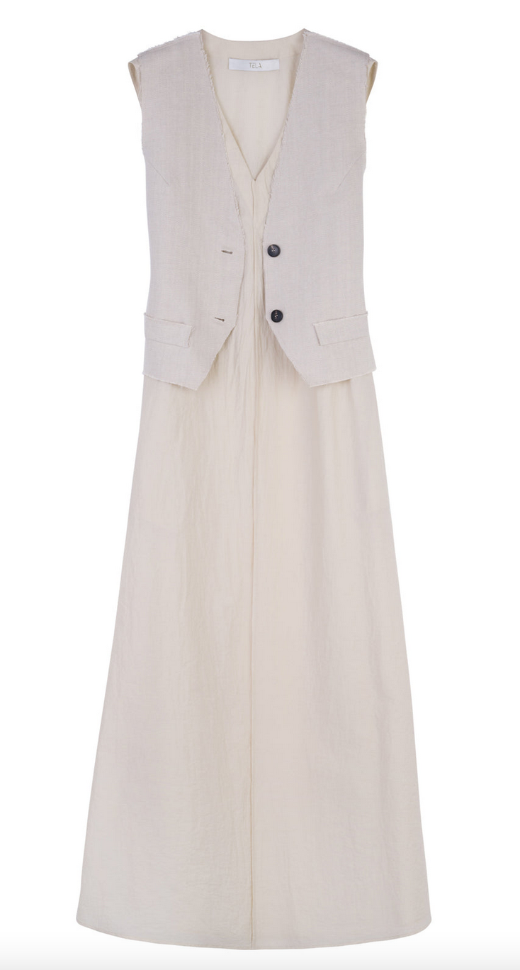 Fiona midi dress with built in vest cream
