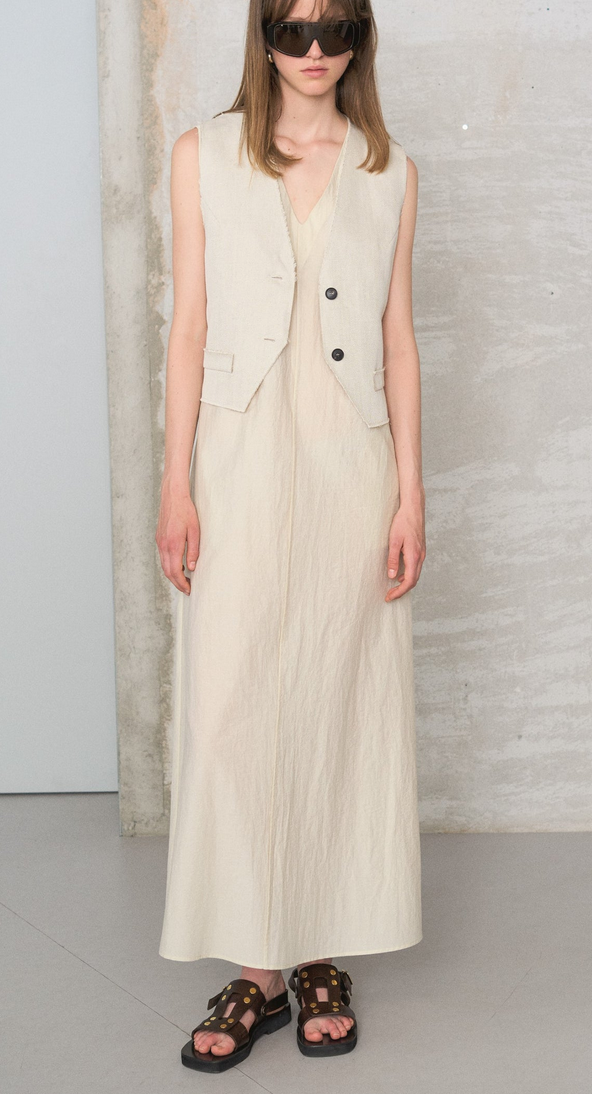 Fiona midi dress with built in vest cream
