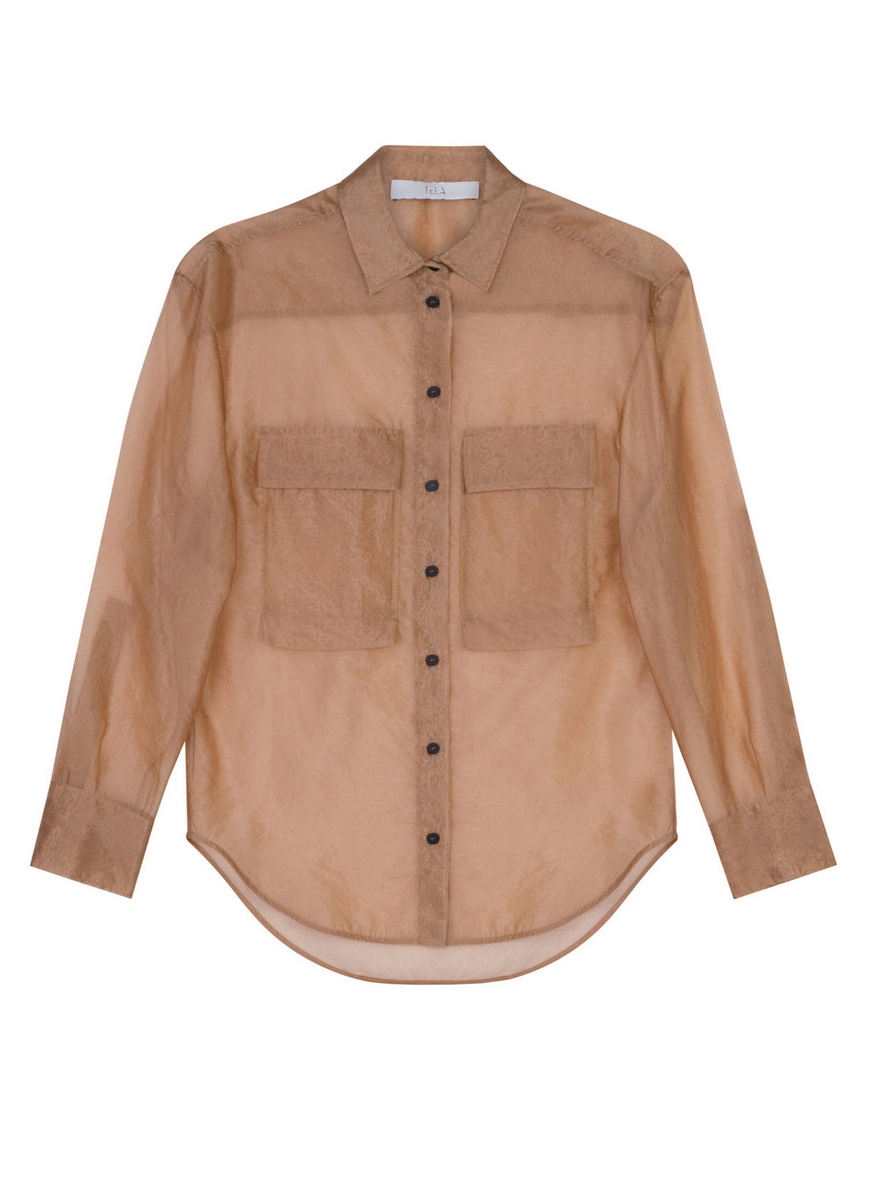 Thelma organza long sleeve shirt nude