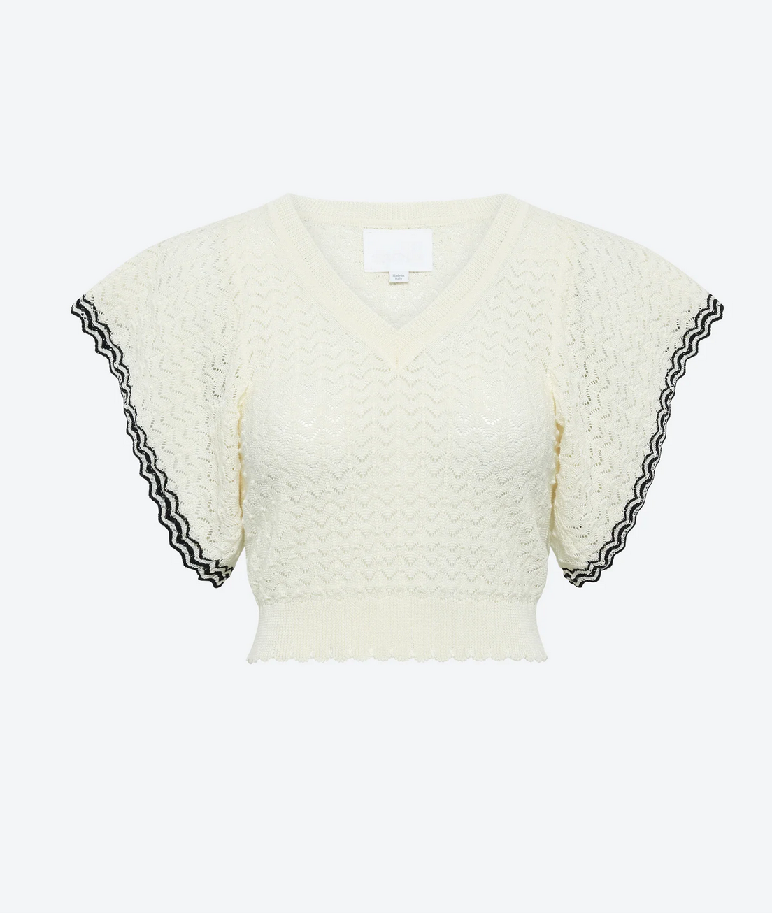 chambord v-neck top in a pointelle knit natural deep black